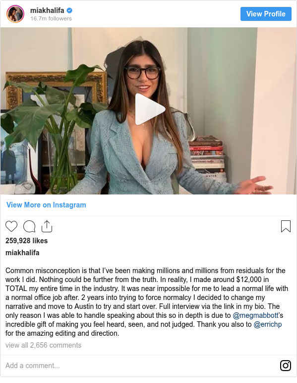 Mia Khalifa Shock Pipo As She Say She Make Only 12 000 From Acting Blue Feems Bbc News Pidgin