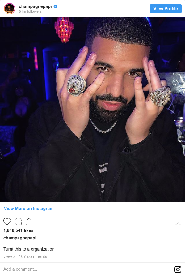 Instagram post by champagnepapi: Turnt this to a organization