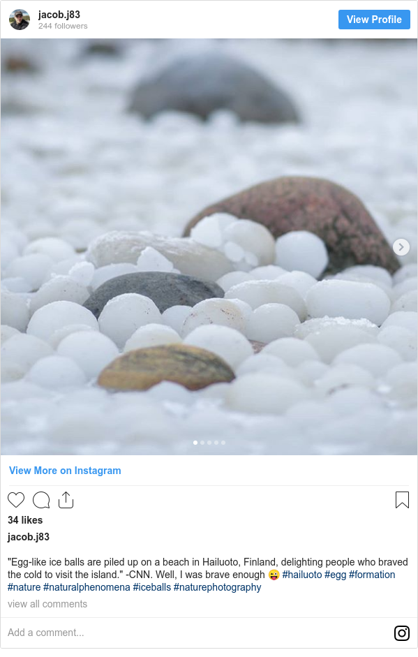 Instagram , : jacob.j83: "Egg-like ice balls are piled up on a beach in Hailuoto, Finland, delighting people who braved the cold to visit the island." -CNN. Well, I was brave enough ? #hailuoto #egg #formation #nature #naturalphenomena #iceballs #naturephotography