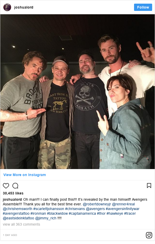 Infinity War Avengers Cast Get Matching Tattoos Bbc News