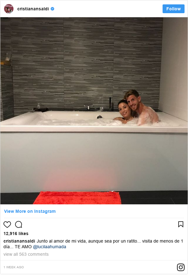 Instagram post by cristianansaldi: Junto al amor de mi vida, aunque sea por un ratito... visita de menos de 1 día... TE AMO @lucilaahumada