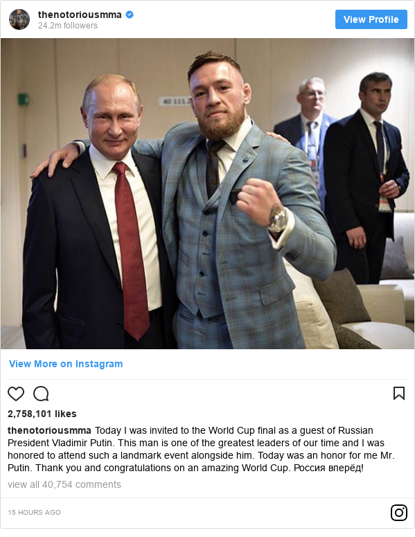 World Cup 2018 Conor Mcgregor Sparks Controversy With Putin Photo Bbc News