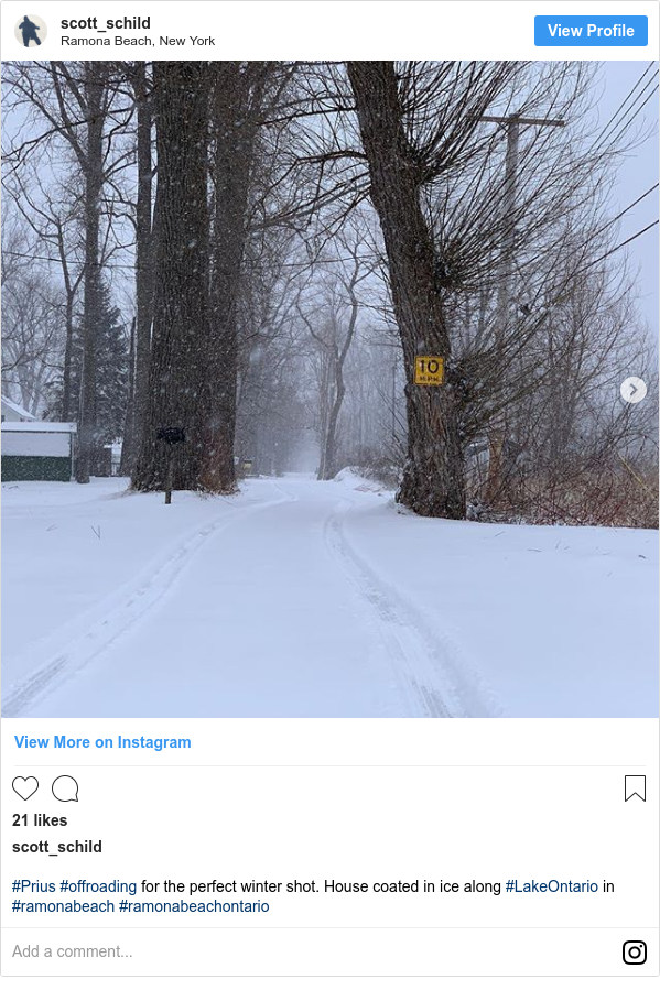 Instagram post by scott_schild: #Prius #offroading for the perfect winter shot. House coated in ice along #LakeOntario in #ramonabeach #ramonabeachontario