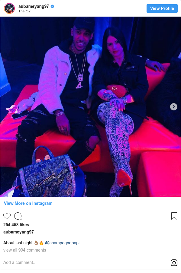 Instagram post by aubameyang97: About last night 👌🏽🔥 @champagnepapi