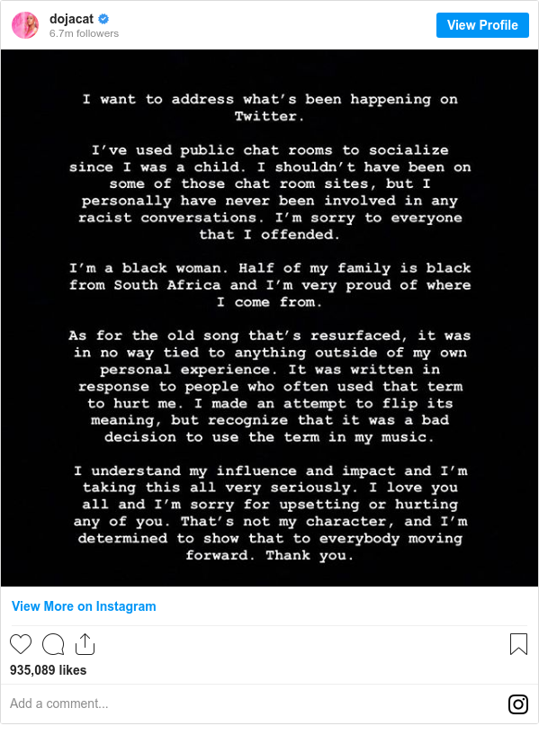 Instagram post by dojacat: 