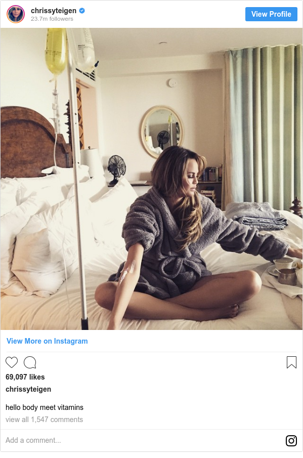 Instagram post by chrissyteigen: hello body meet vitamins
