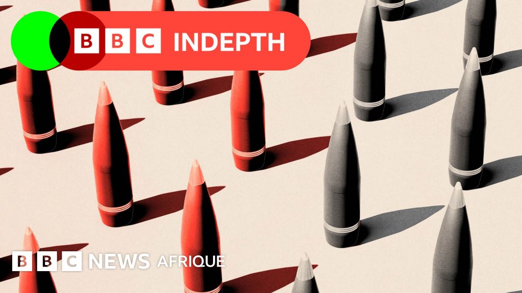 Photo: BBC Une image traitée montrant des missiles colorés en rouge et en gris. Ils sont posés sur un fond beige