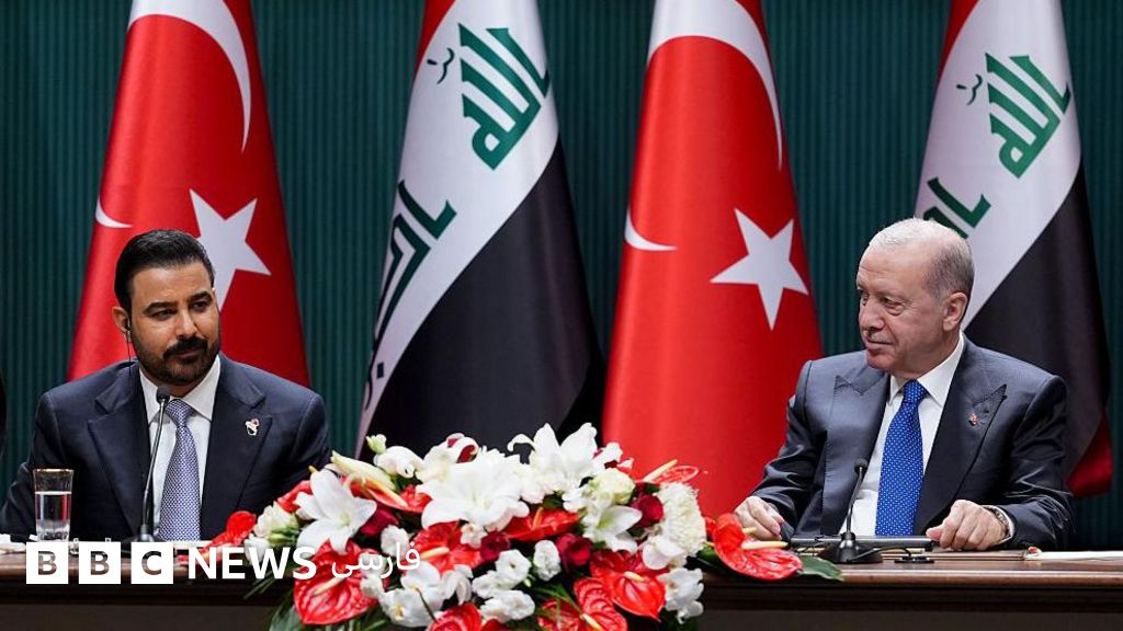 رجب طیب اردوغان و علی زیدی در نشست رسمی در کنار هم نشسته‌اند، پشت سر آنها پرچم‌های دو کشور و جلوی آنها یک دسته گل بزرگ