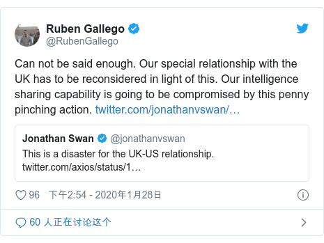 Twitter �û��� @RubenGallego: Can not be said enough. Our special relationship with the UK has to be reconsidered in light of this. Our intelligence sharing capability is going to be compromised by this penny pinching action. 