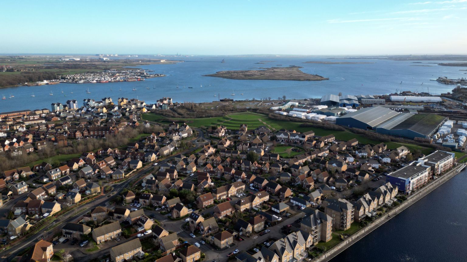 Aerial view of St. Mary's Island in Rochester, Kent