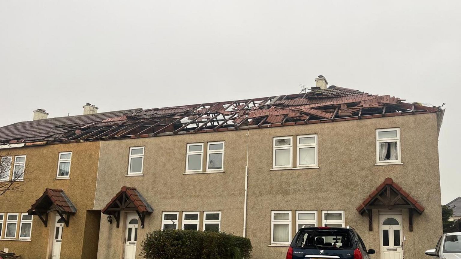 Roof fallen of due to storm in Jersey