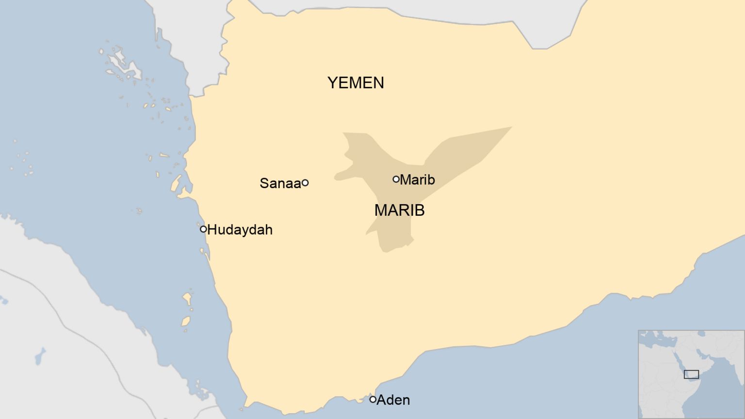 Map of Yemen showing location of Marib
