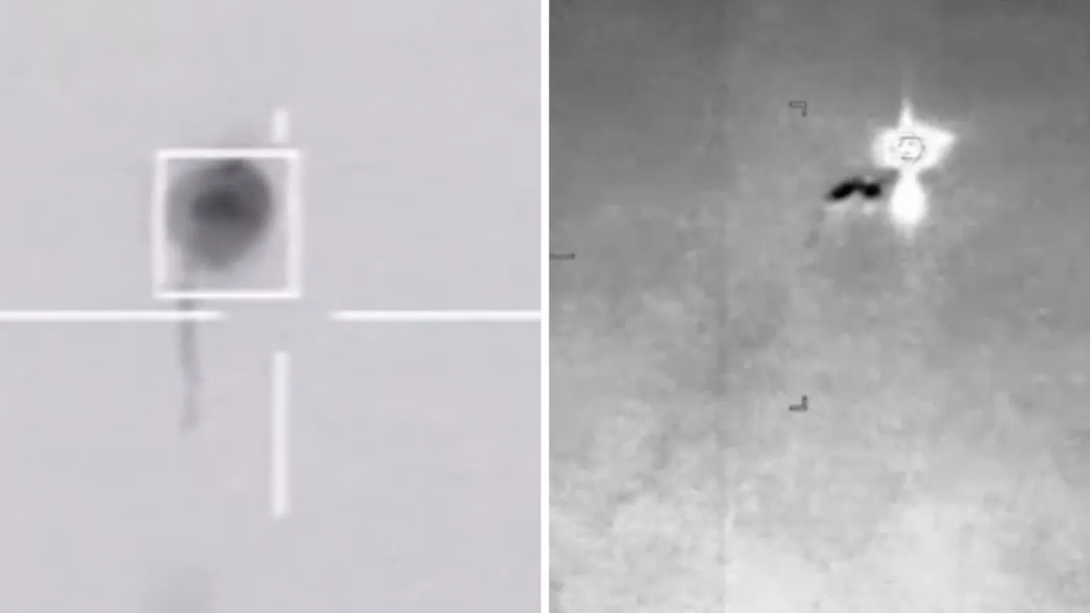 Left, a circular UAP. Right, a shining ball of light.