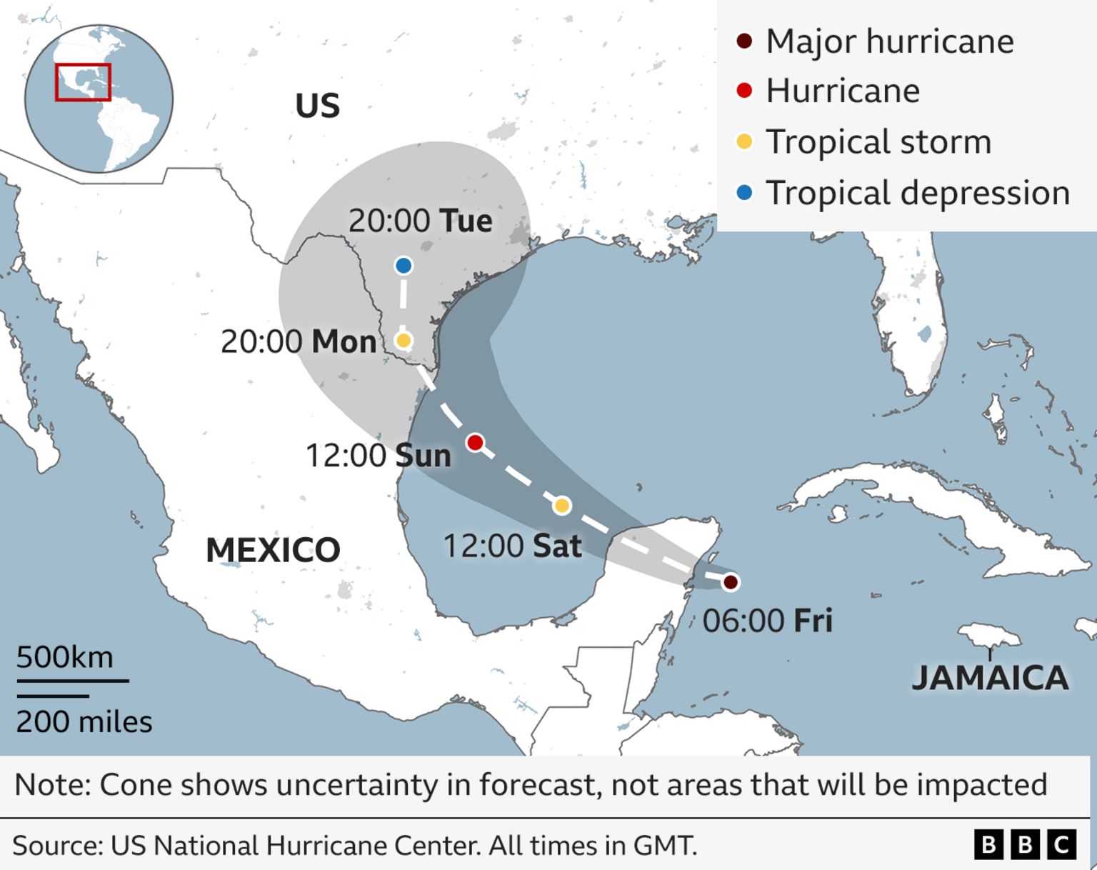 Map of Hurricane Beryl trajectory 