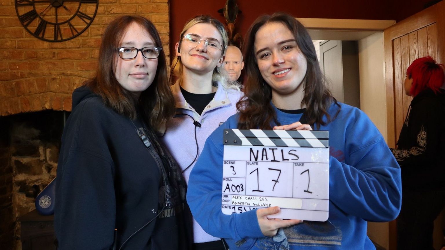 Siobhan Kayley, Lucy Wilson, and Lauren Kerr on the set of Nails