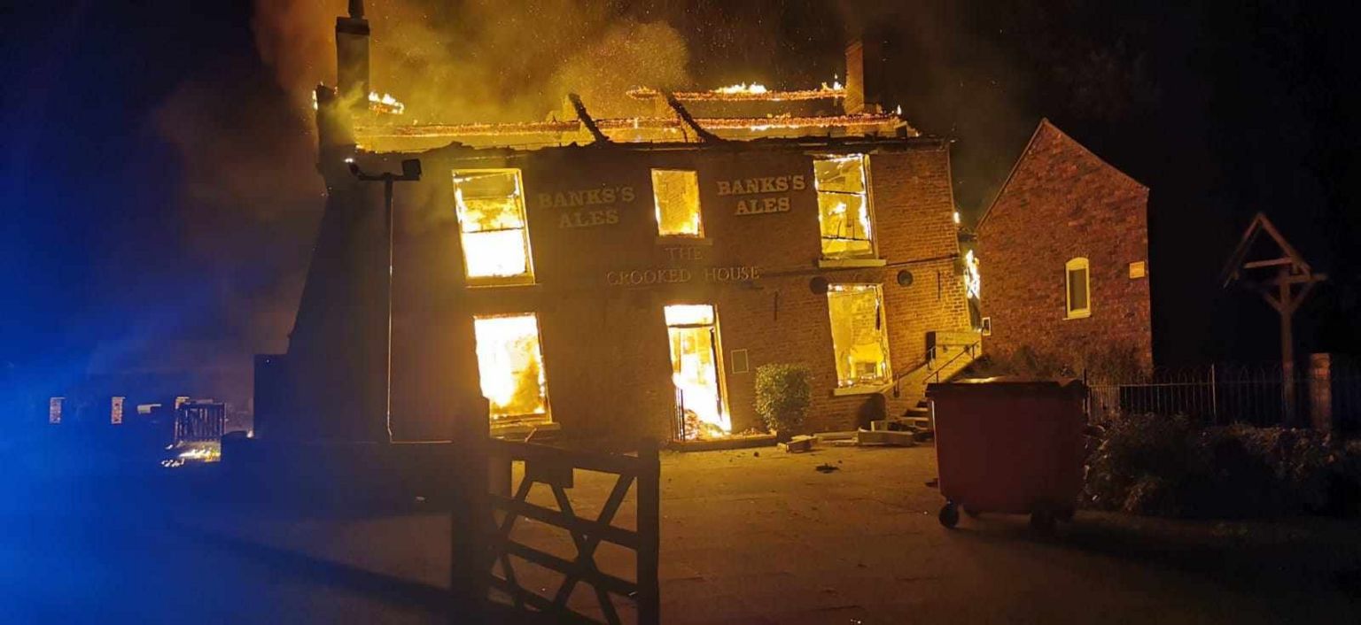 The fire at The Crooked House pub near Dudley