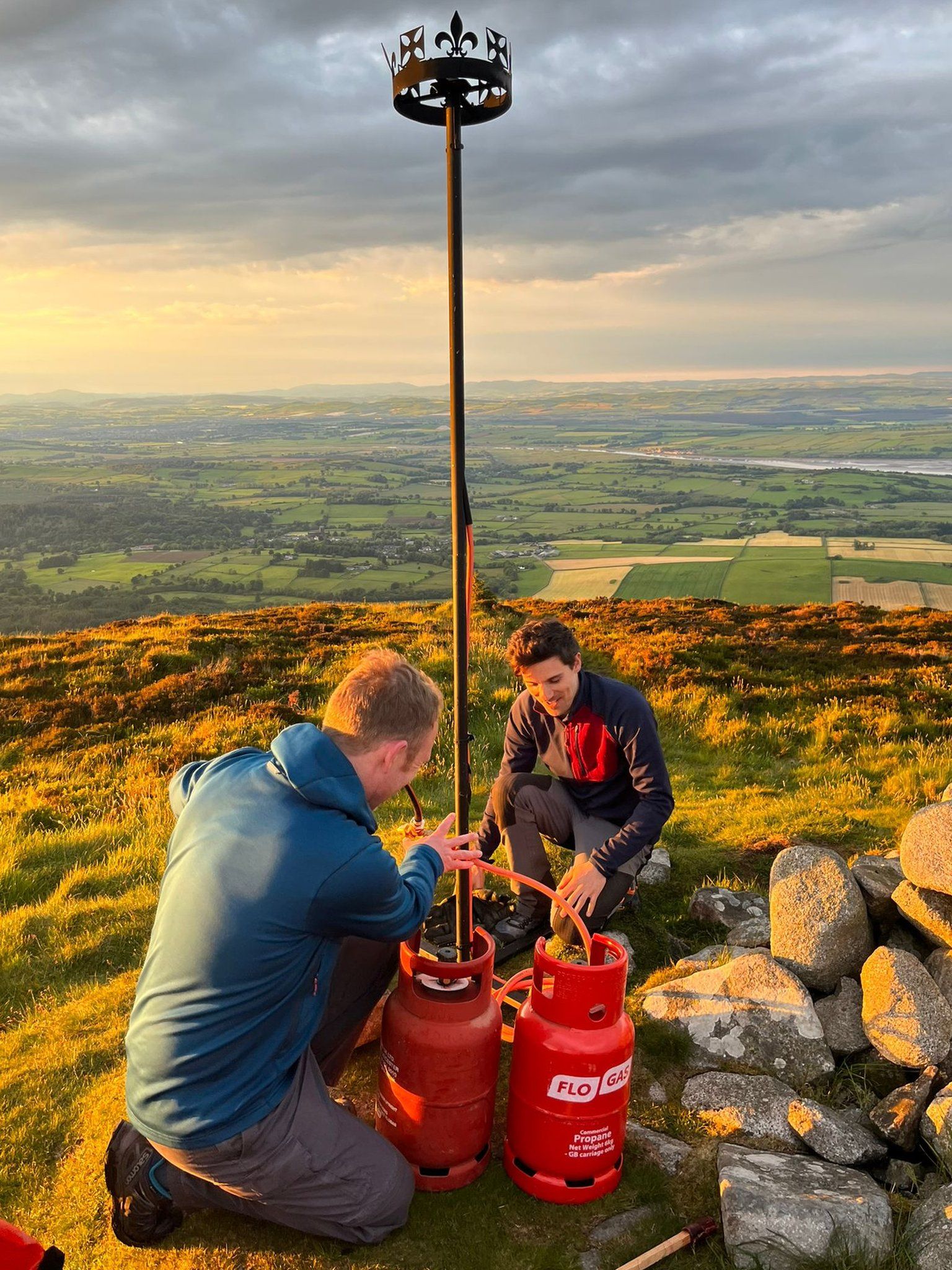 Setting up beacon at Knockendoch Hill in Dumfries and Galloway