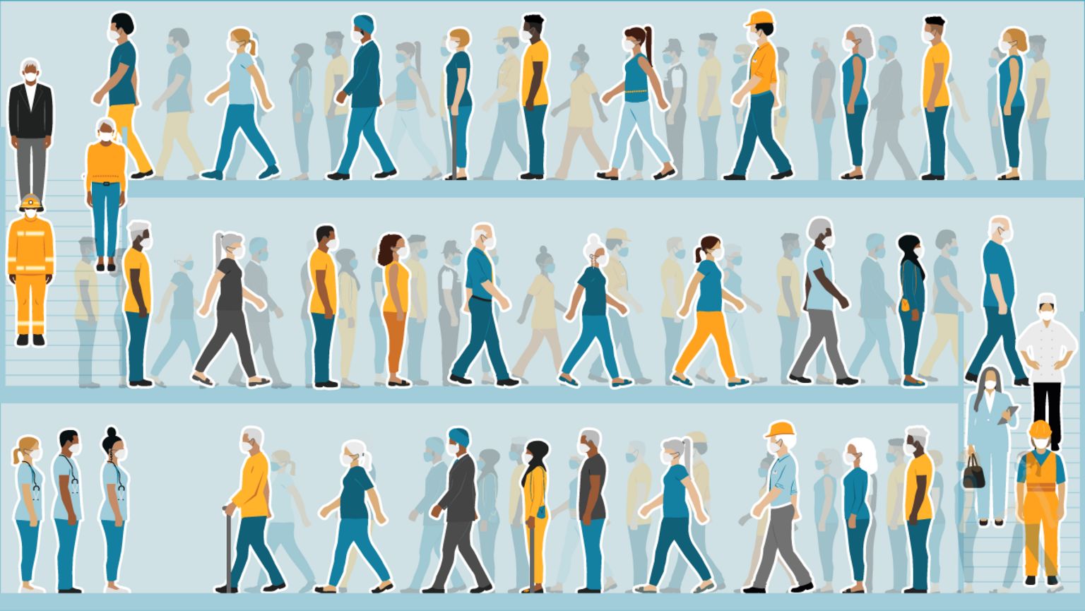 Illustration of queues of people