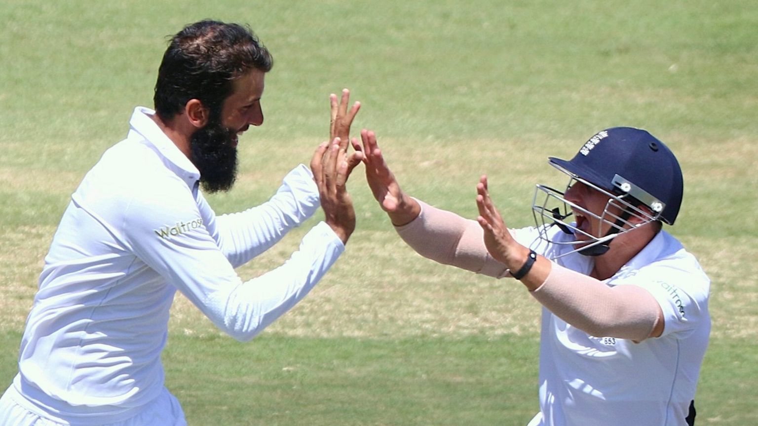 Moeen Ali celebrates with James Taylor