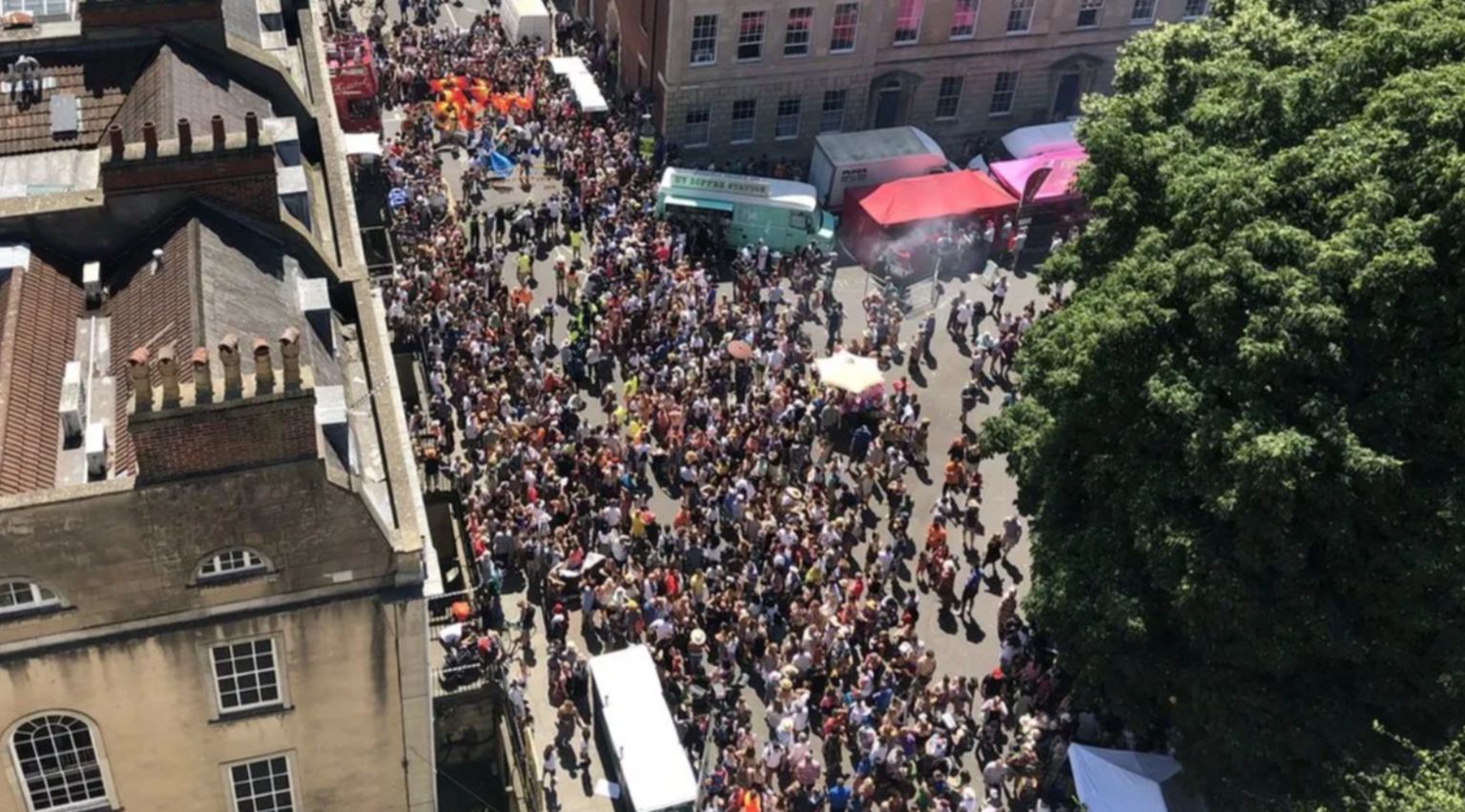 An aerial shot of crowds at the St Pauls Carnival in Bristol 