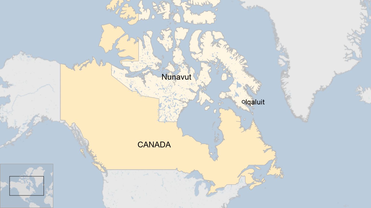 Карта Канады с изображением Икалуита и Нунавута