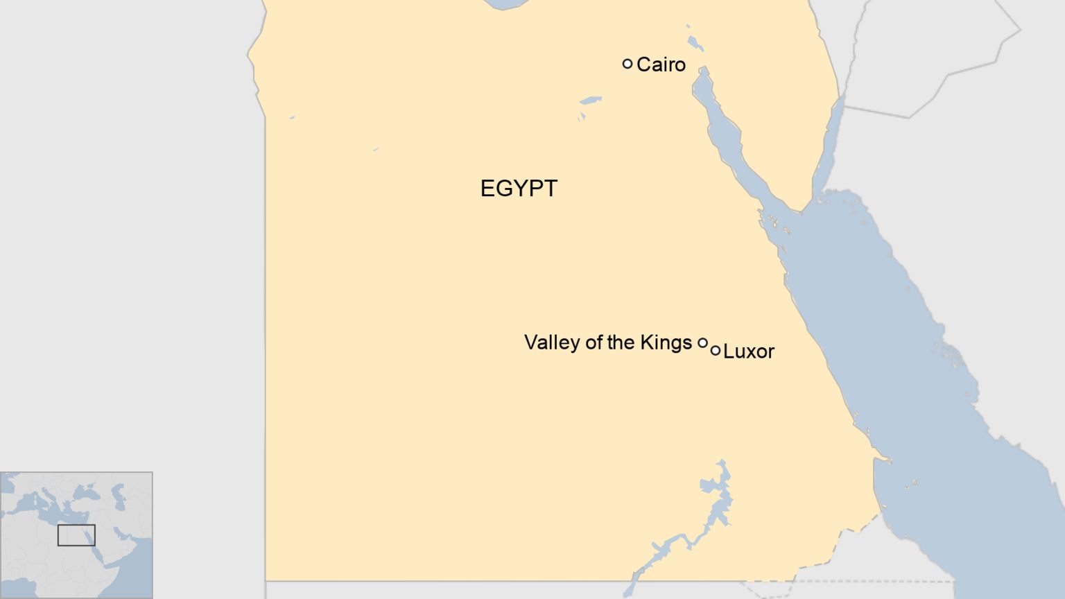 A BBC map showing where Luxor is in Egypt