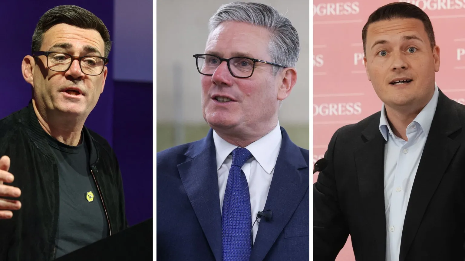 Reuters/ PA Composite image of Andy Burnham, Keir Starmer and Wes Streeting, all of whom are speaking while addressing audiences.
