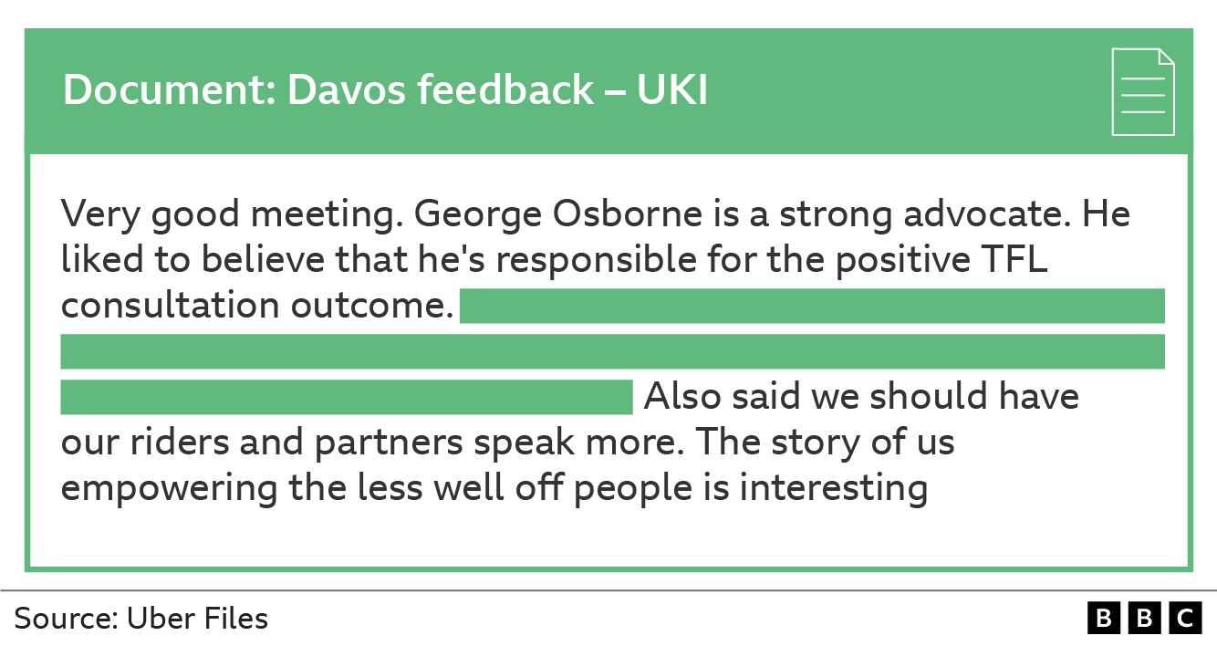 Email reading: Very good meeting. George Osborne is a strong advocate. He liked to believe that he's responsible for the positive TFL consultation outcome.