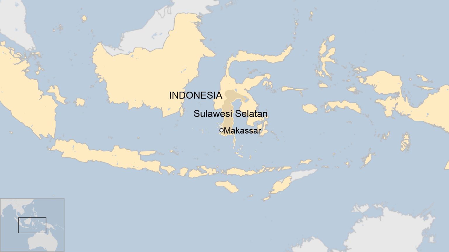 A map showing where Makassar is in Indonesia