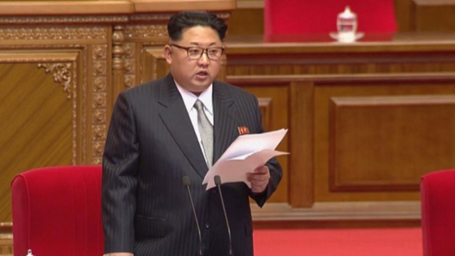 North Korean leader Kim Jong-un during a rare party congress meeting