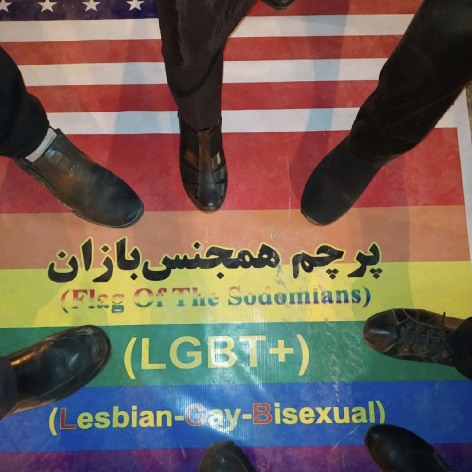 The US and rainbow flags are often disrespected on Iranian social media