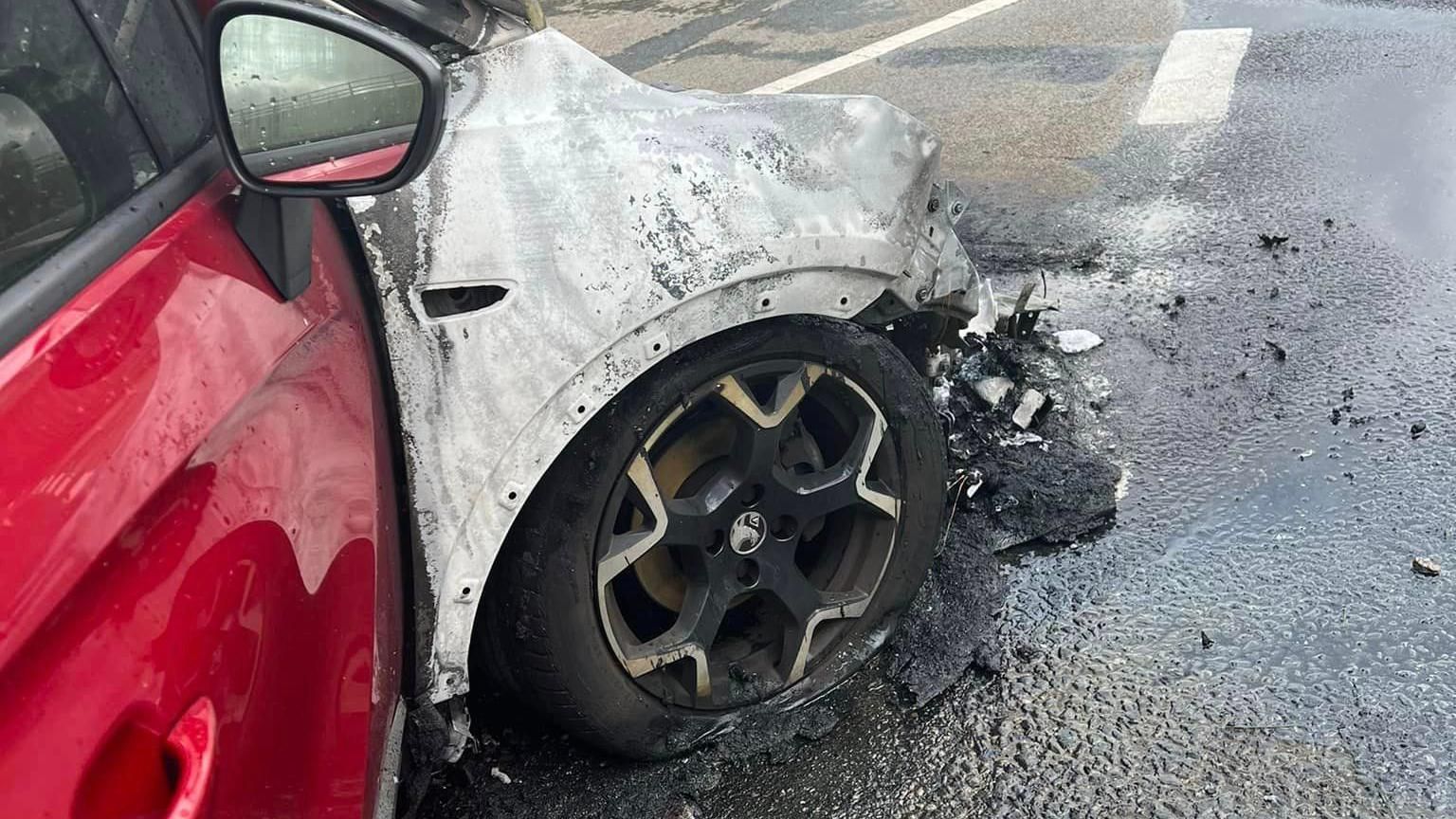 Tyre melted into road surface