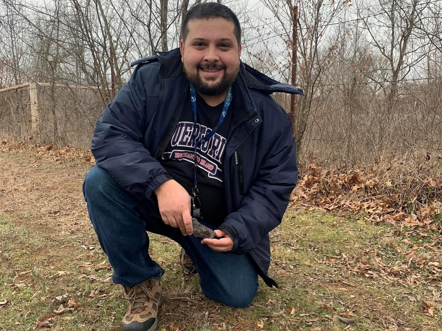 A photo of Roberto Vargas holding a meteorite he found in January