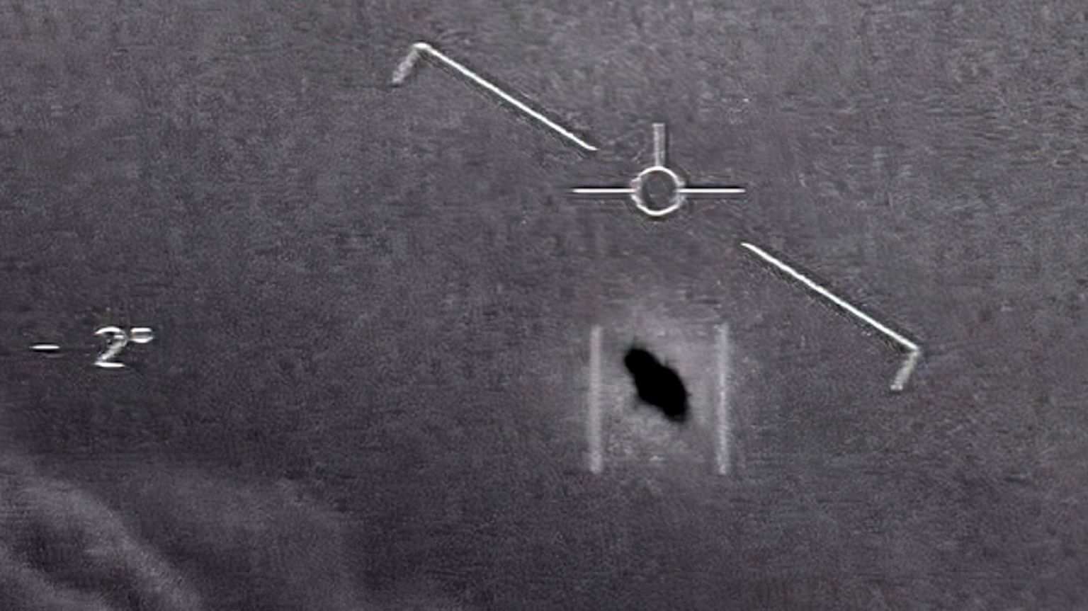 A screen grab of declassified videos of "unexplained aerial phenomena" filmed by US military pilots