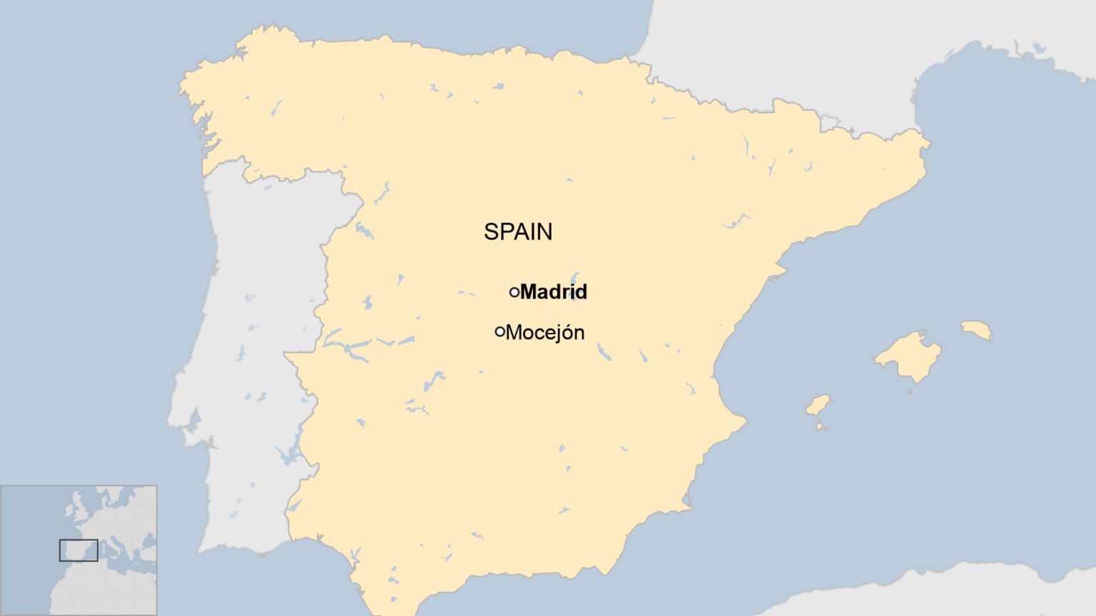 Map of Spain showing Mocejón and Madrid