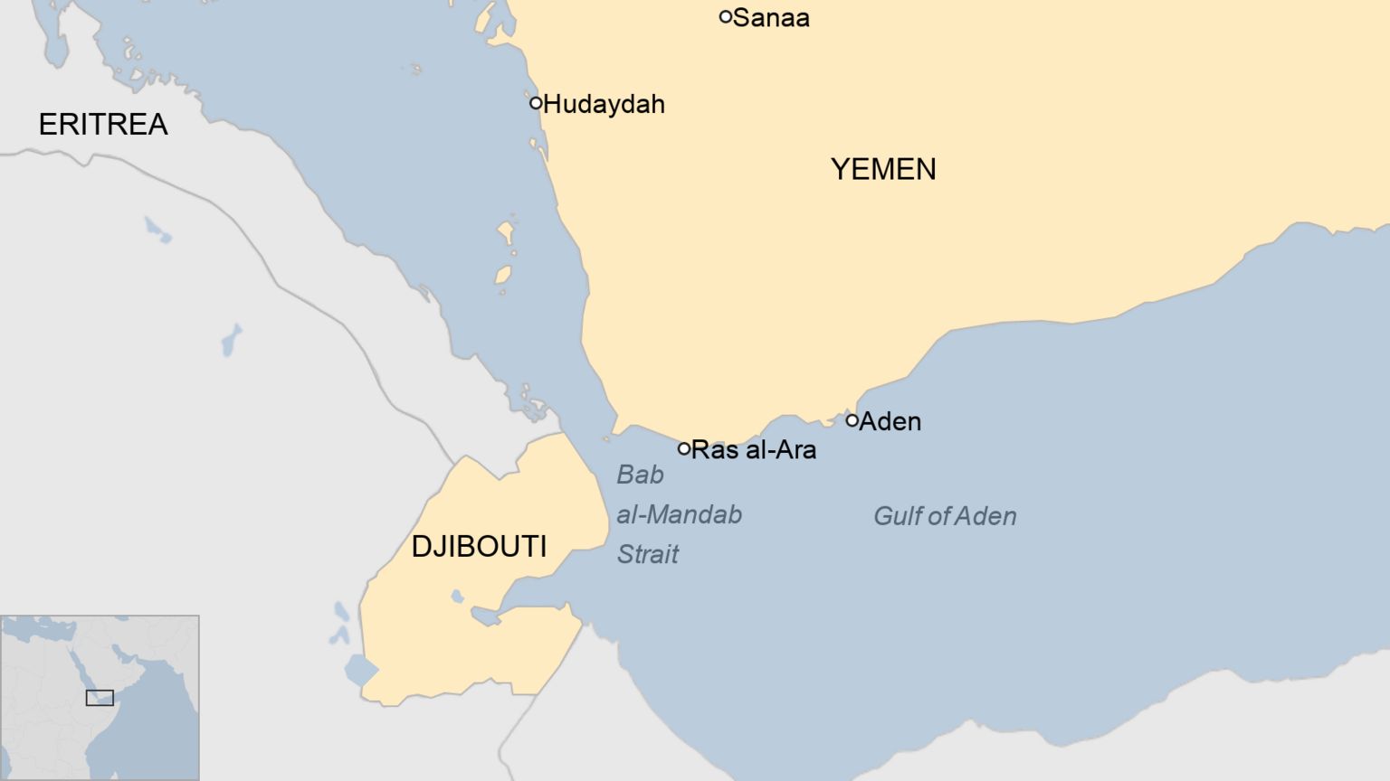 Карта с изображением Йемена, Джибути и Рас-эль-Ара