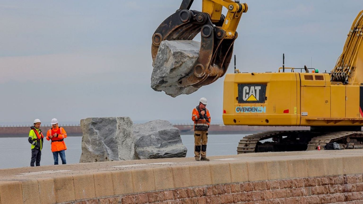 Boulders being positioned at Stonehill Wall, Sunderland