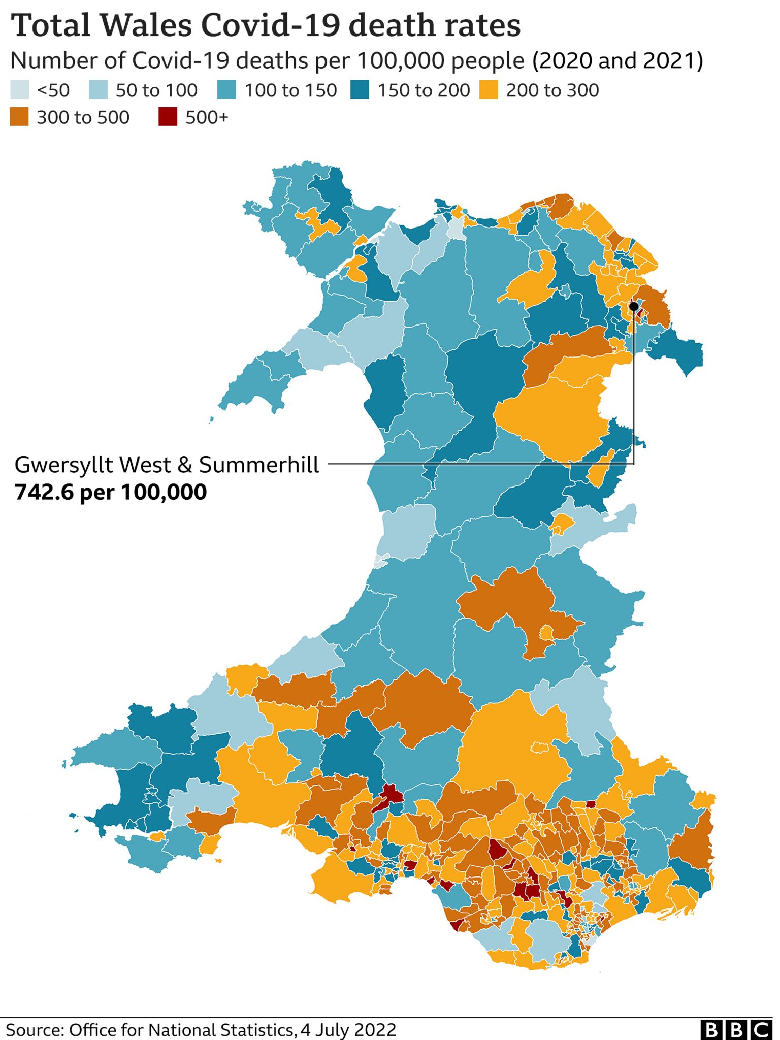 Mortality map of Wales