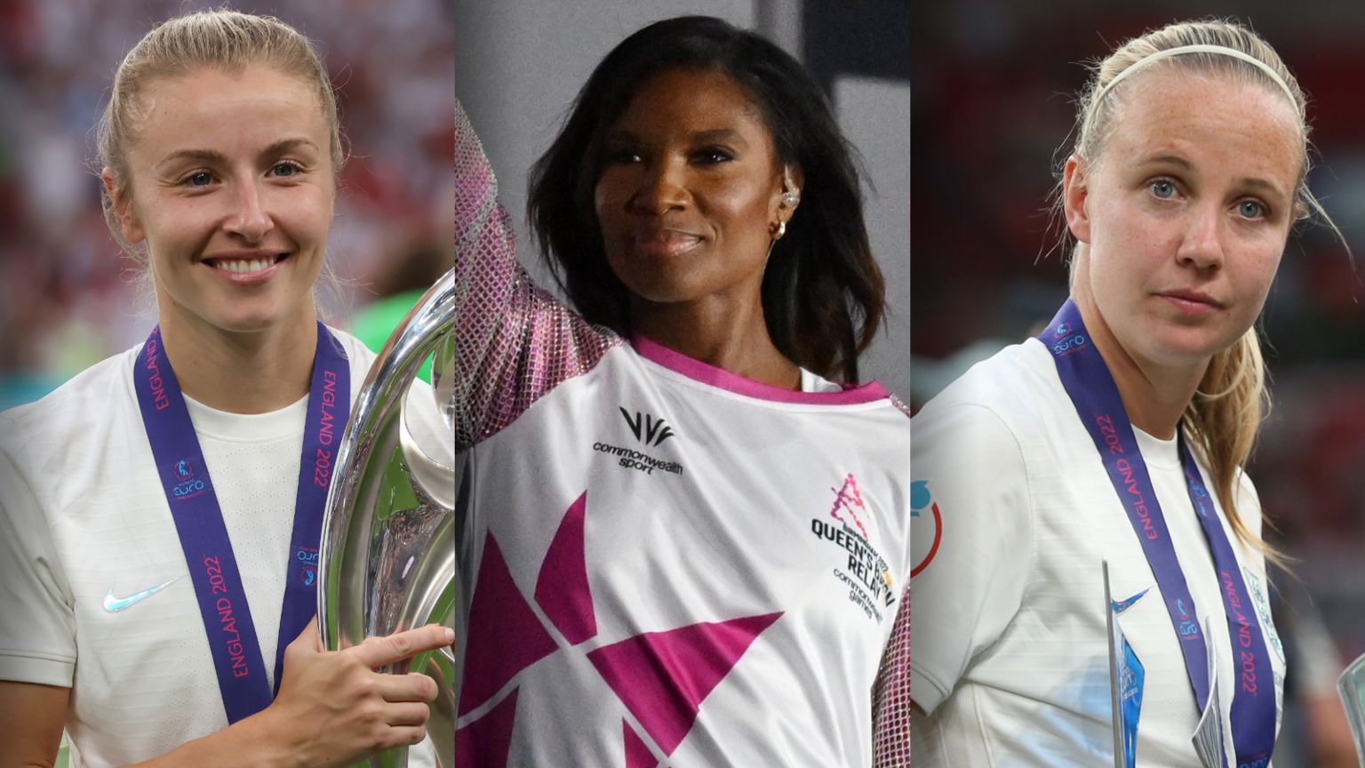 Leah Williamson, Denise Lewis and Beth Mead