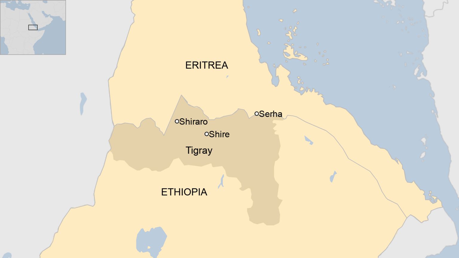 Map showing Eritrea and Ethiopia