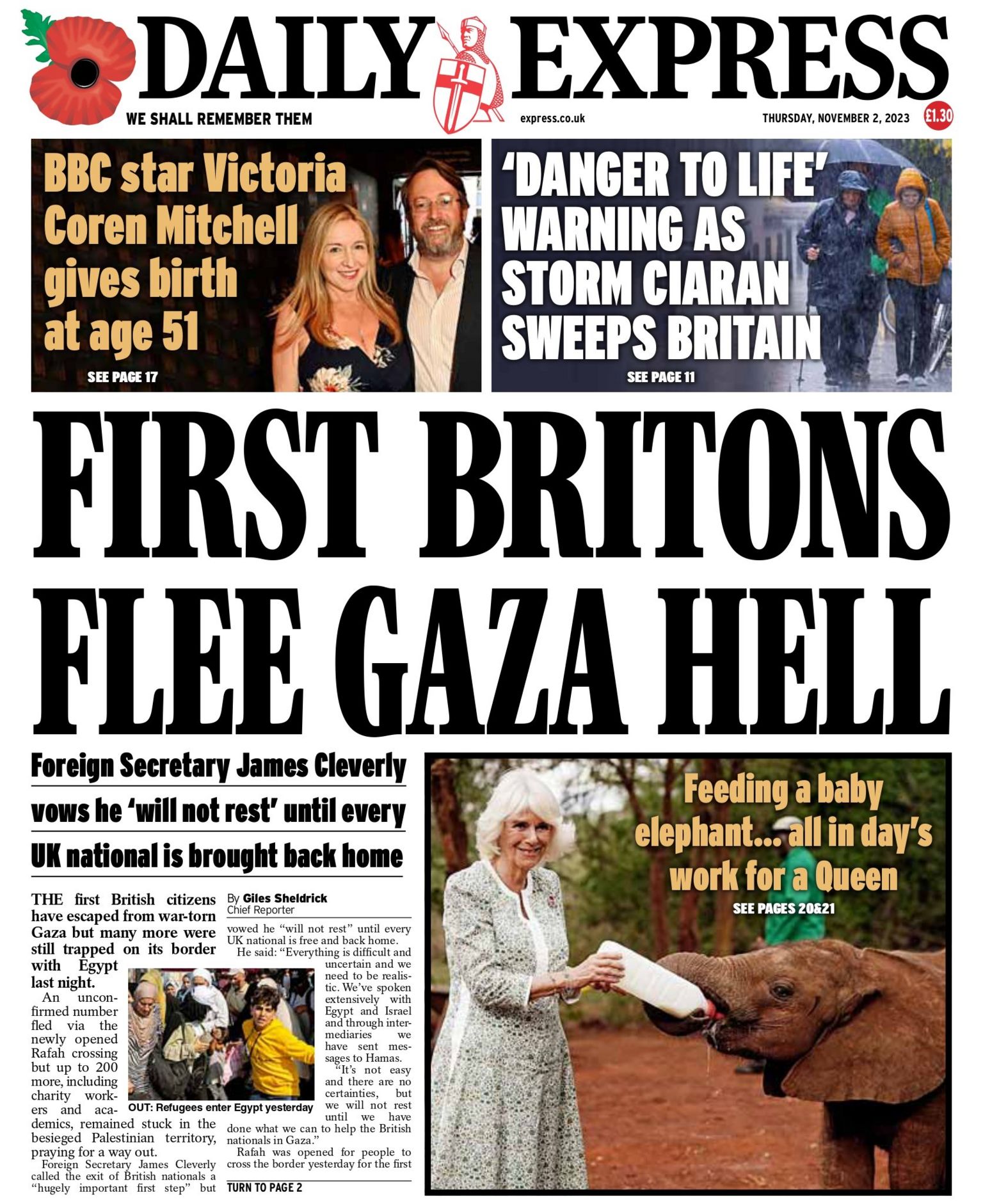 The front page of the Daily Express