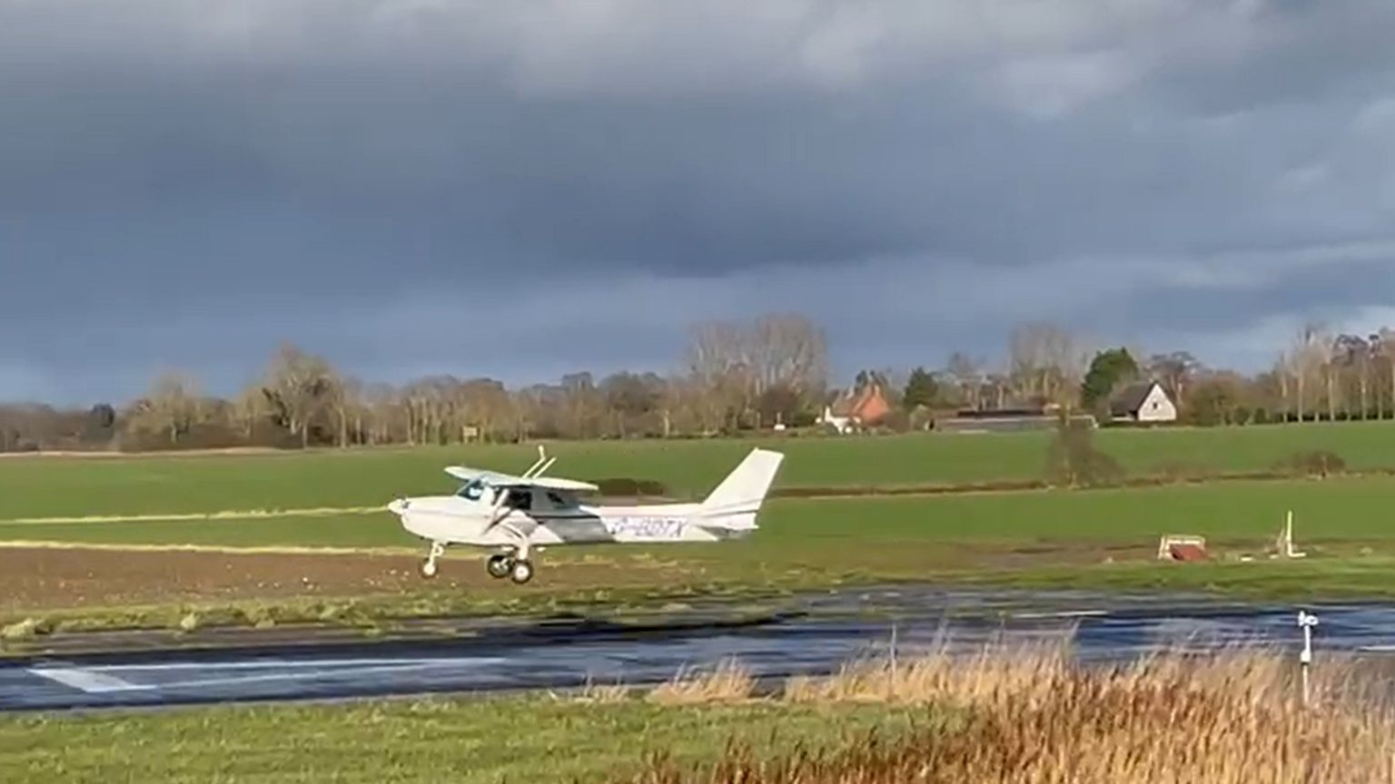 A light aircraft coming into land