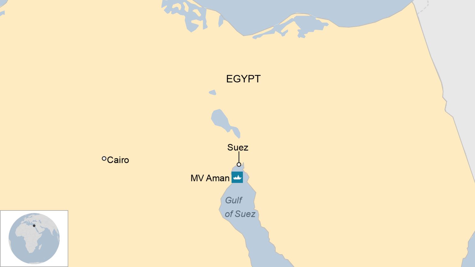 Map showing last recorded location of cargo ship MV Aman