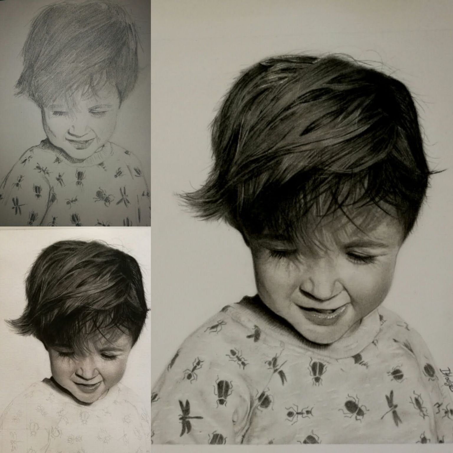 A photorealistic drawing of a young boy