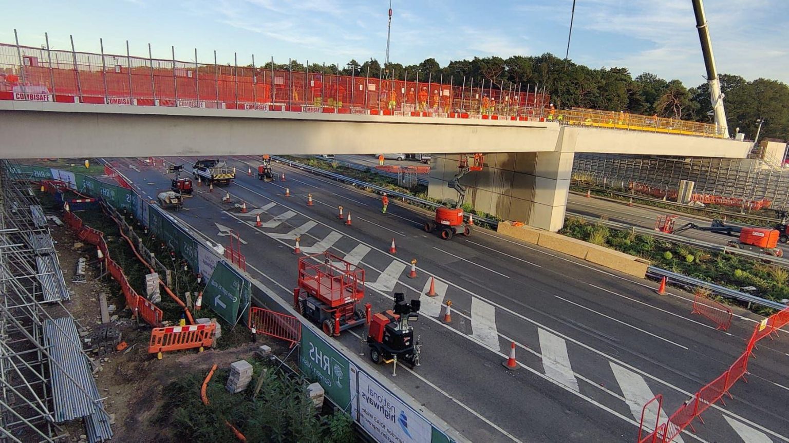 A construction site on the A3 showing bridge beams in place