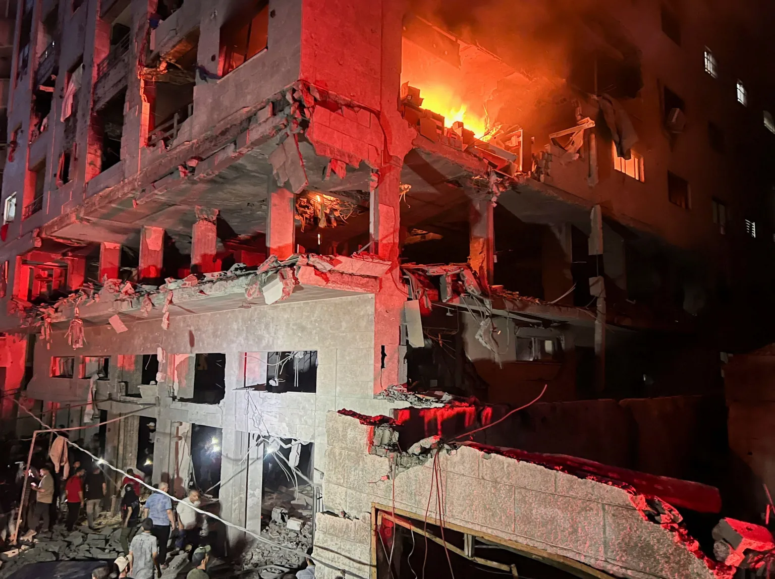 The air strike on the apartment block in the centre of Gaza City sparked a large fire