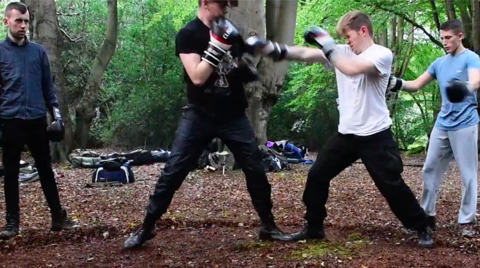 Hannam (in white) sparring with Oskar Dunn-Koczorowski, watched by National Action co-founder Alex Davies in the blue shirt.