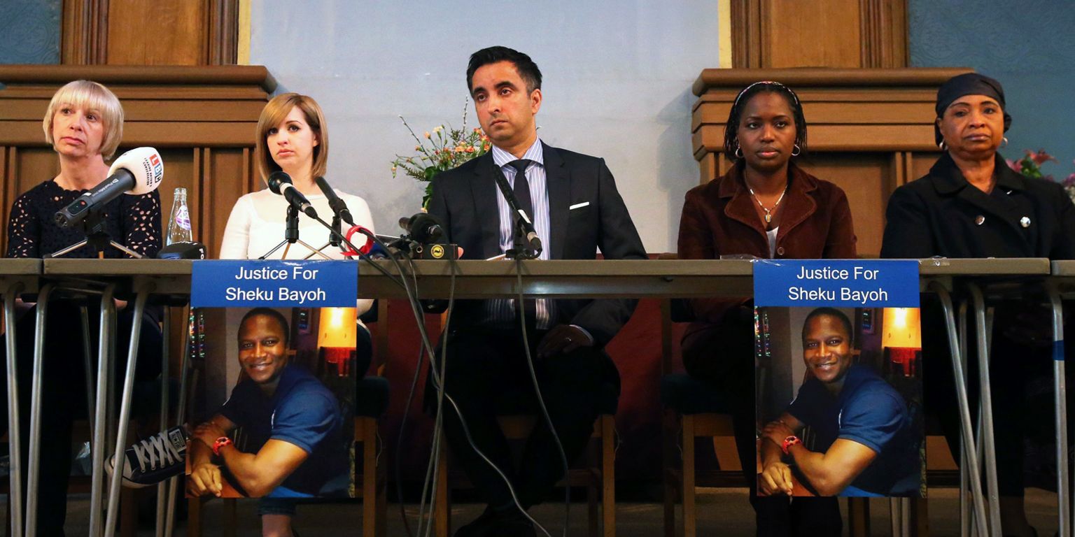 Lawyer Aamer Anwar leads a news conference with Sheku Bayoh's loved ones, 14 May 2015