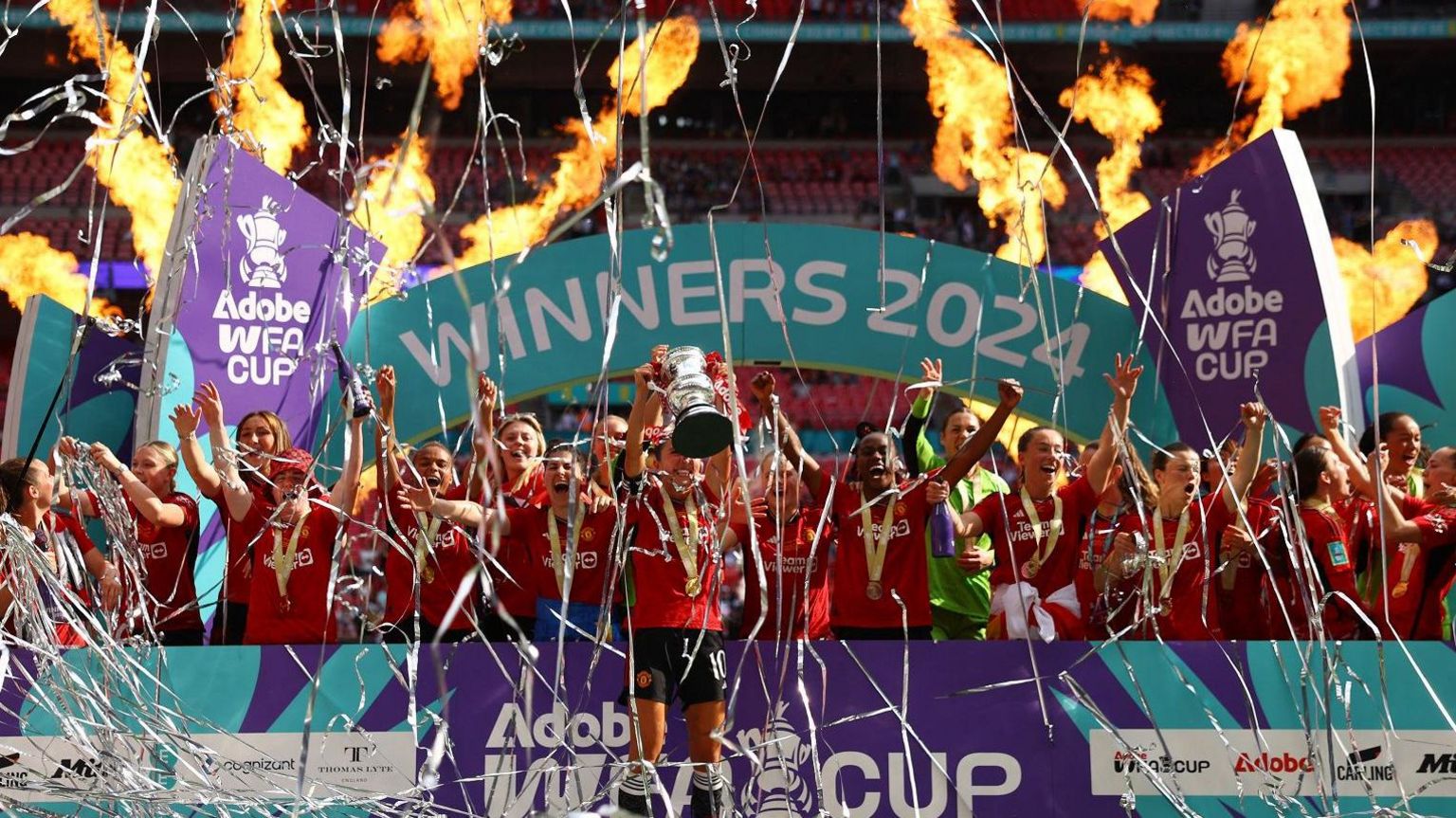 Manchester United won their first Women’s FA Cup trophy in style as they comfortably beat first-time finalists Tottenham Hotspur at Wembley Stadium.