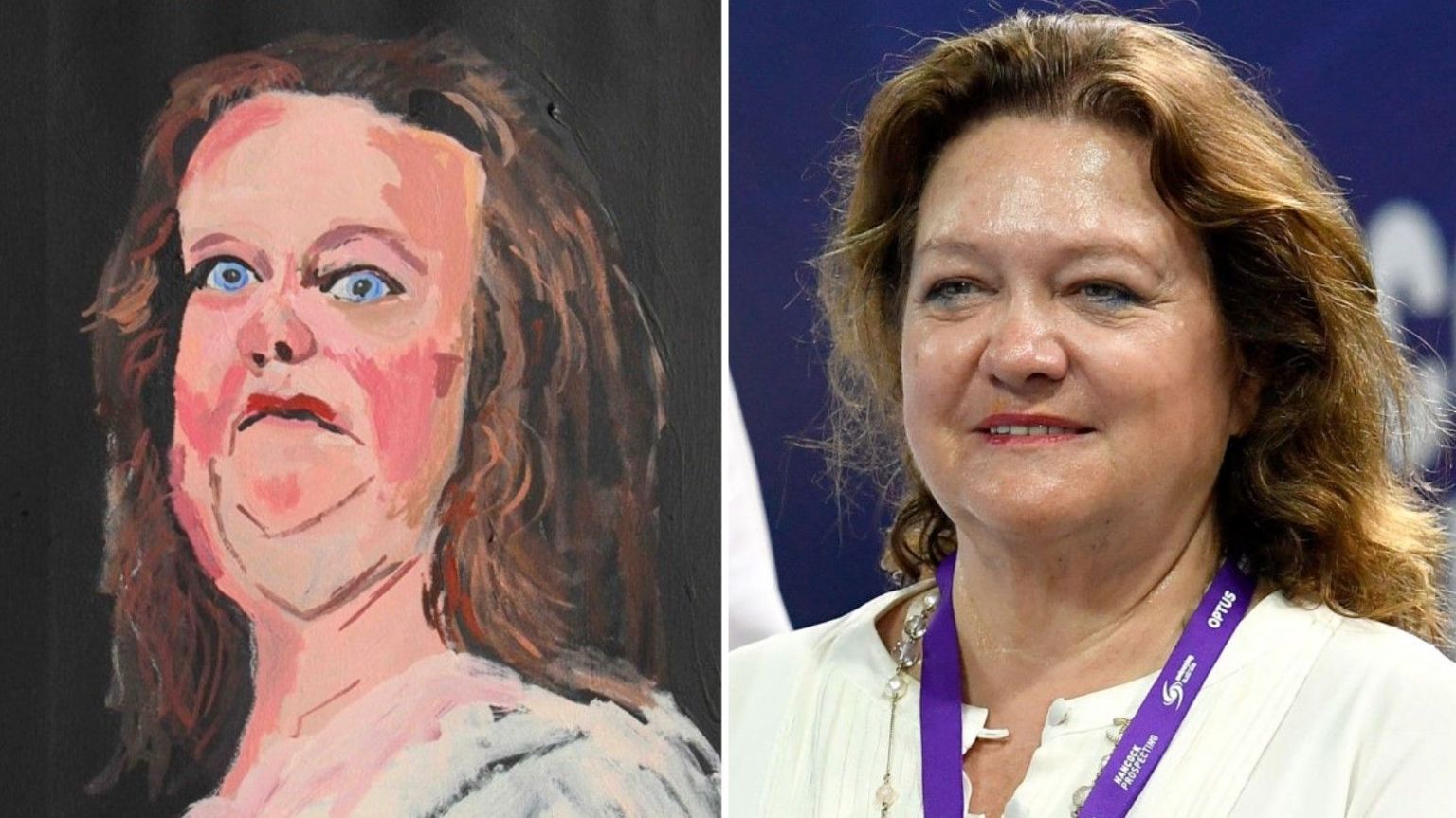 A painting and picture of Gina Rinehart 